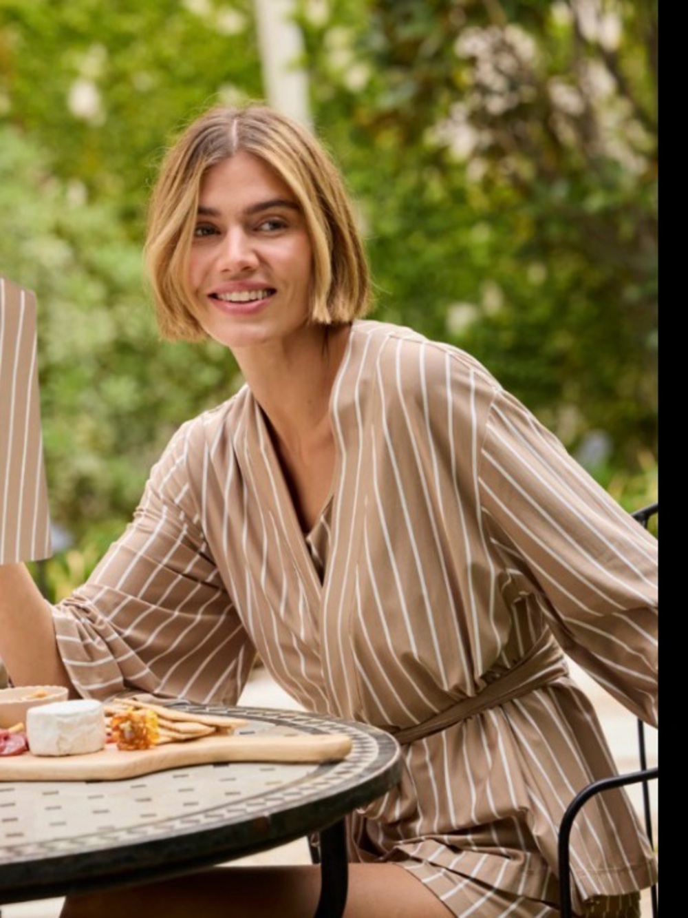 Striped Tan Women's Sleep Top- Size Large